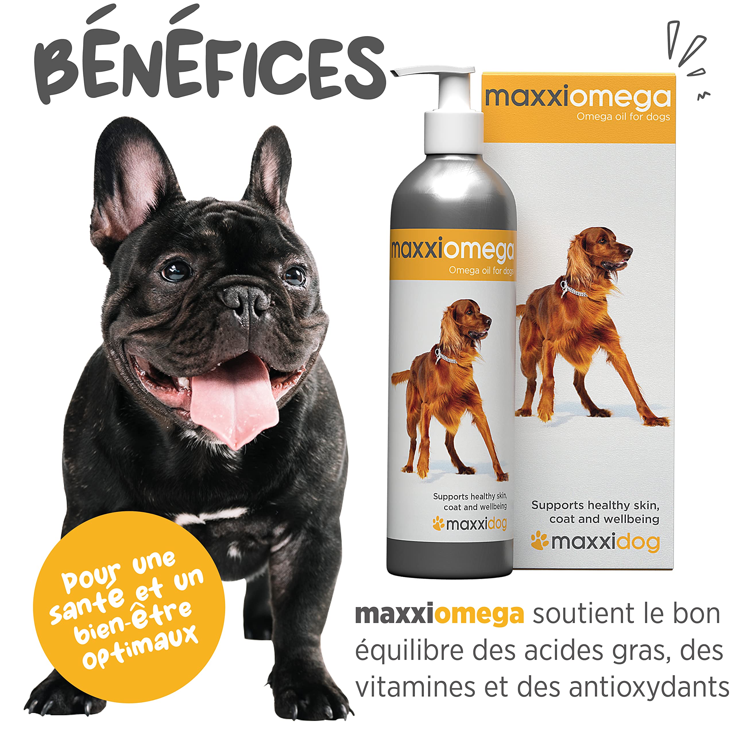 maxxipaws maxxiomega Huile Oméga 3 6 9 pour Chiens - Peau & Pelage 296ml | Aide à maintenir un poil brillant, une barrière cutanée saine, la mobilité, le cœur et les défenses naturelles