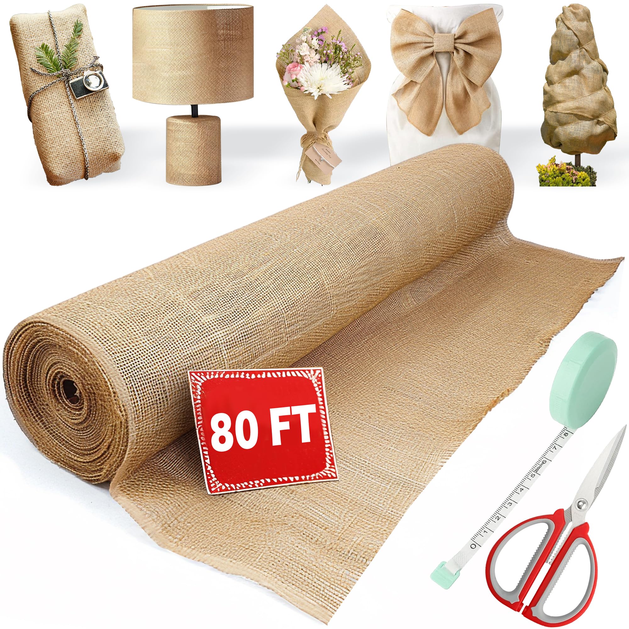 koretech 40“ x 80/160 Feet Burlap Roll Multipurpose Burlap Tree Wrap High Density Jute Fiber, Burlap Fabric for Gardening, Weed Barrier, Craft Projects and Party Decor (40in * 80ft)