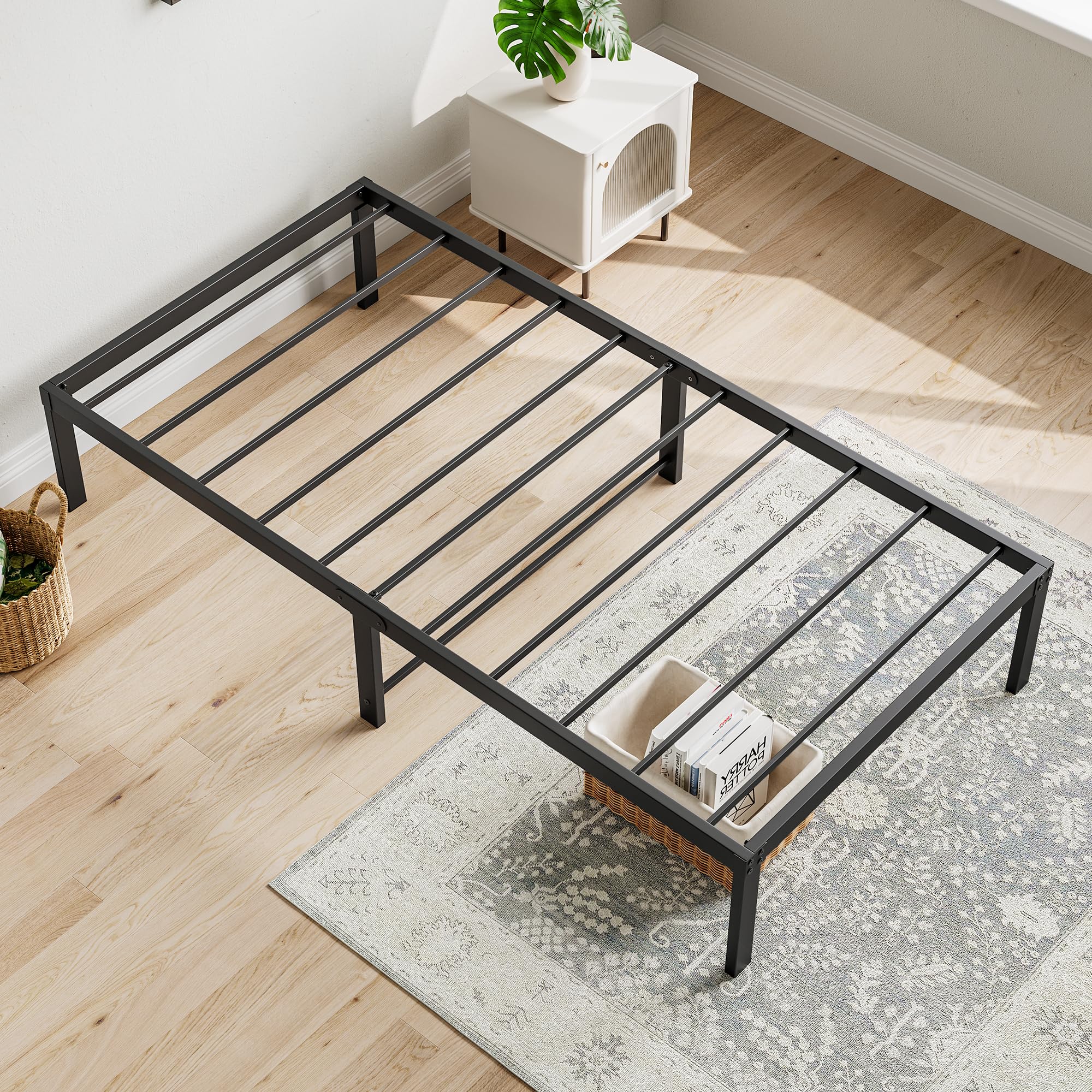 EMODA Metall-Bettgestell Full Size – 40,6 Cm Hoch, Plattformbett Ohne Boxspring, Mit Lamellen, Max. 544 Kg, Schwarz