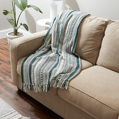 Vista 60 de DII - Manta trenzada a rayas, 50x60, piedra