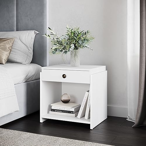 Miniatura 24 de Boyd Sleep Mesita de noche para dormitorio: Hamilton Almacenamiento de dos cajones con base de pedestal, negro Negro,Negro/blanco,Blanco,Barnwood