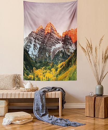 Miniatura 39 de Ambesonne Tapiz de fantasía, paisaje de fantasía con reloj, rayos de cielo de ensueño desde el techo, arte ficticio, colgante de pared ancho para