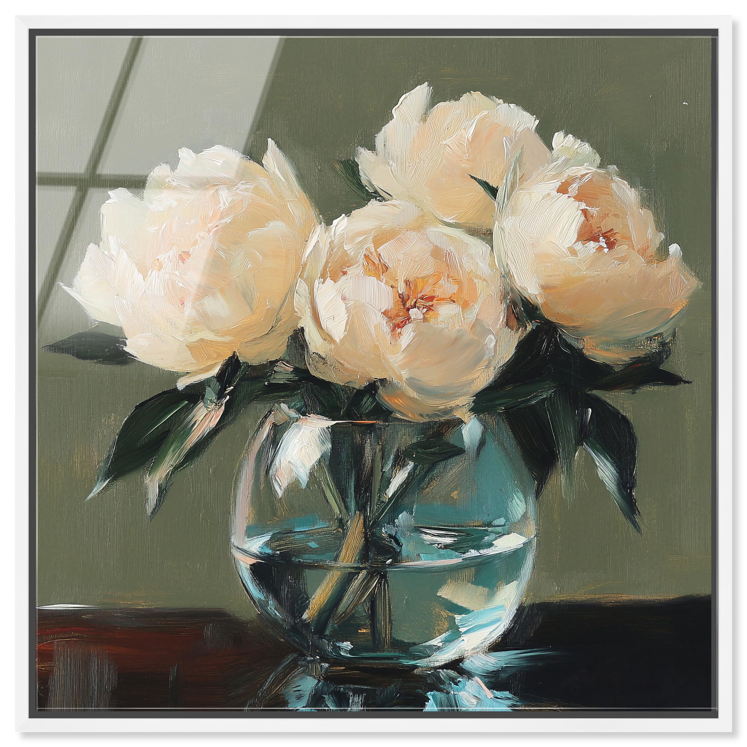 Art Remedy Whispers of Cream I Gerahmter Acryldruck, Vintage-Blumenkunst, weißer Rahmen, 50,8 x 50,8 cm