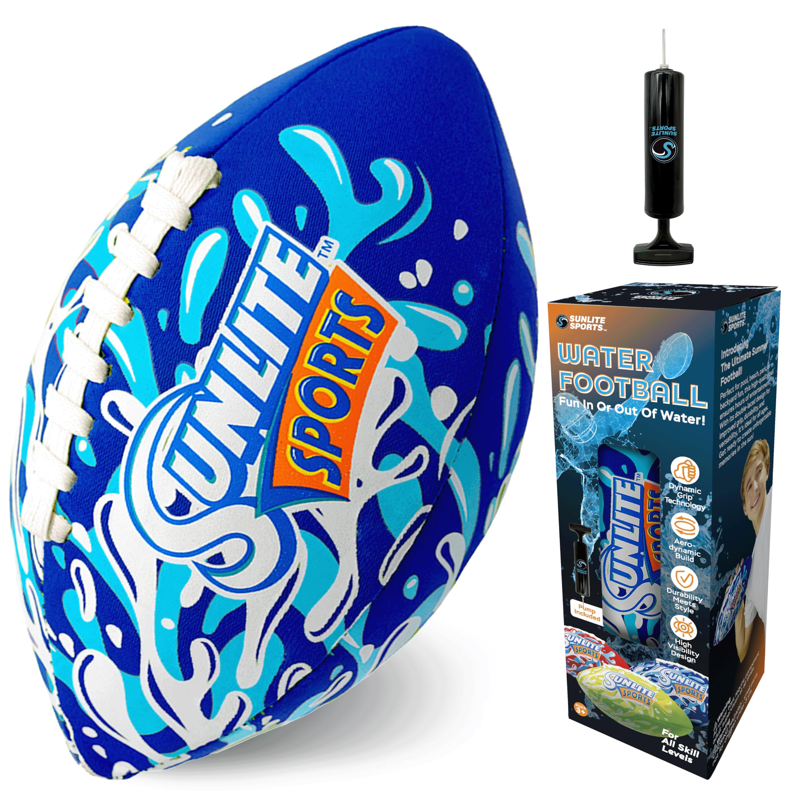 Sunlite Sports Waterproof Football, Outdoor Play, for Pool Beach Lake Park Water Toy, for Kids Children Teens Adults, Family Fun