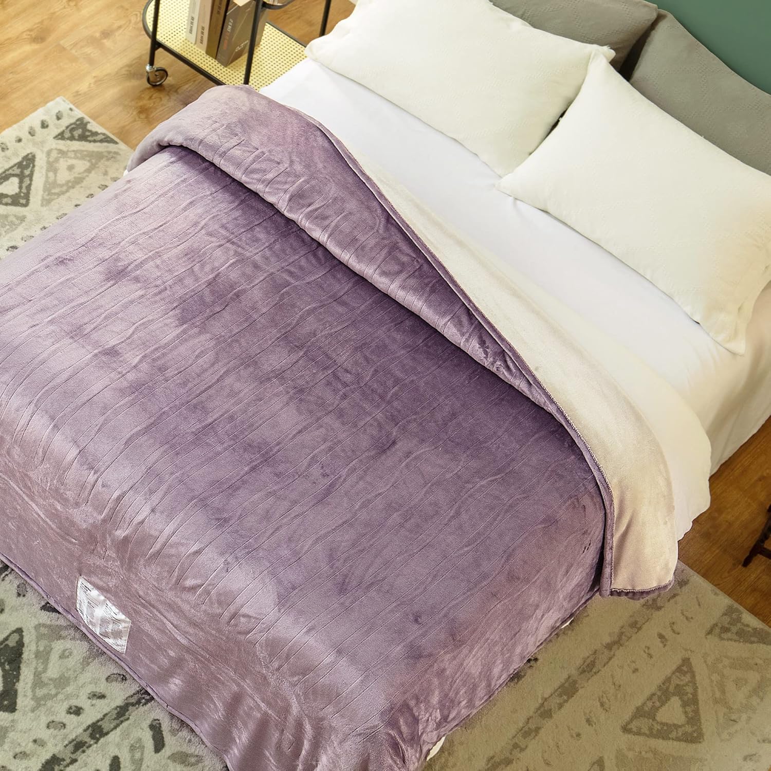 JET'S HOME Heated Blanket Twin 62"x84" - ETL&FCC Certified Flannel Electric Blanket Machine Washable Heating Blanket with 4 Heating Levels 10 Hours Auto-Off Overheating Protection (Purple) - Image 8