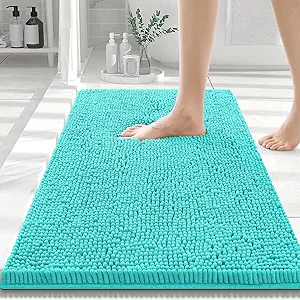 Smiry Luxury Chenille Bathroom Rugs 30x20, Extra Soft and Absorbent Shaggy Bath Mat, Machine Washable, Non-Slip Plush Carpet Runner for Tub, Shower, and Floor, Home Decor Accessories, Turquoise