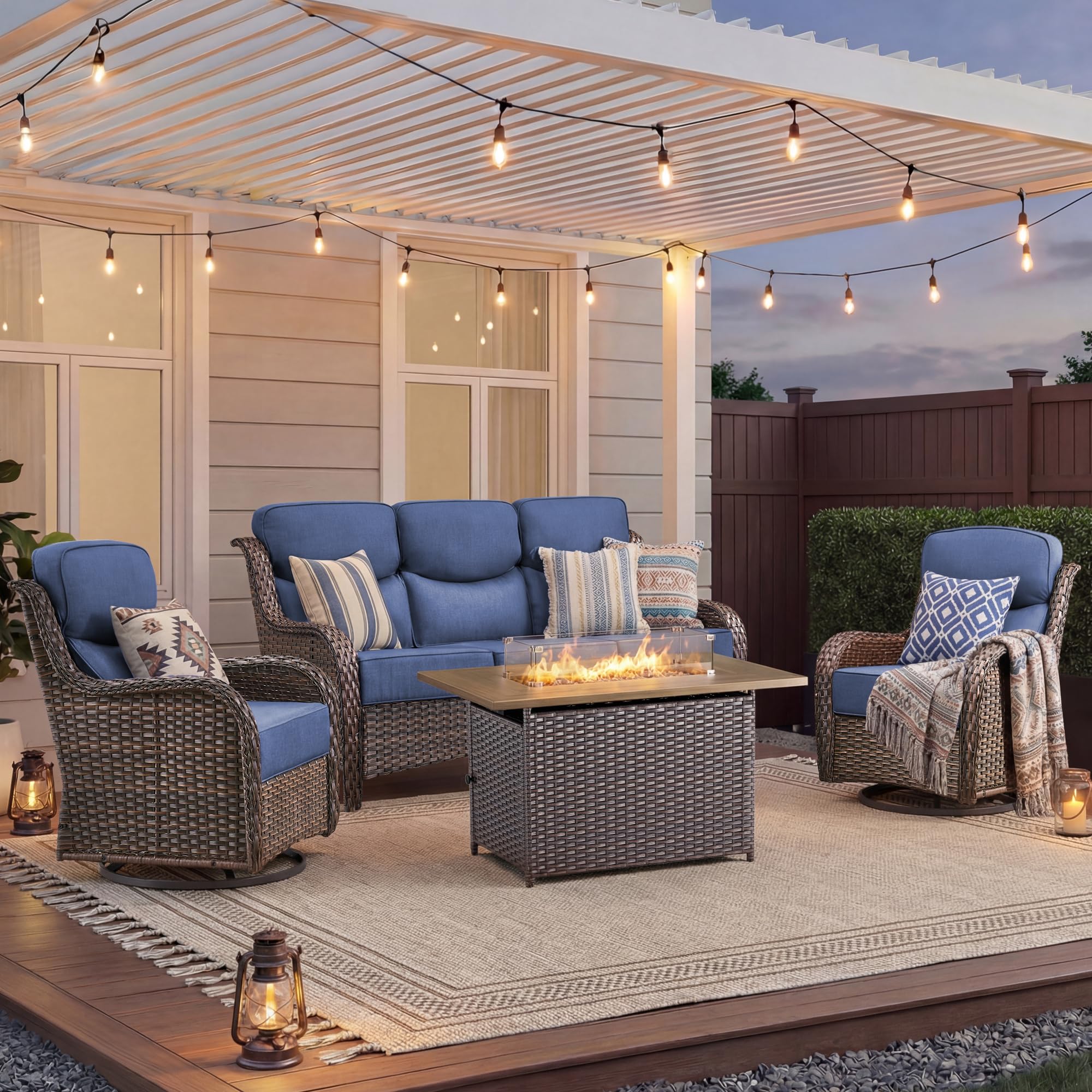 Outdoor Patio Furniture Set with Fire Pit Table