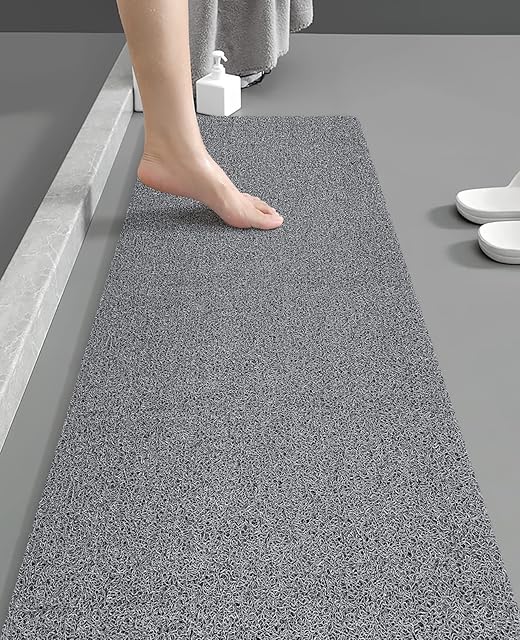 OTHWAY Loofah Mat for Shower Stall, Non Slip Shower Mat for Textured Bath, Soft Comfort Massage Bathroom Mats with Drain, PVC Loofah Shower Mat for Bathroom Wet Area Quick Drying 40 x 100cm Grey