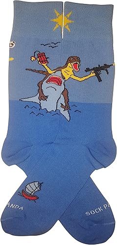 Sock Panda Calcetines de dinosaurio y tiburón de la (adulto grande), Azul negro rojo