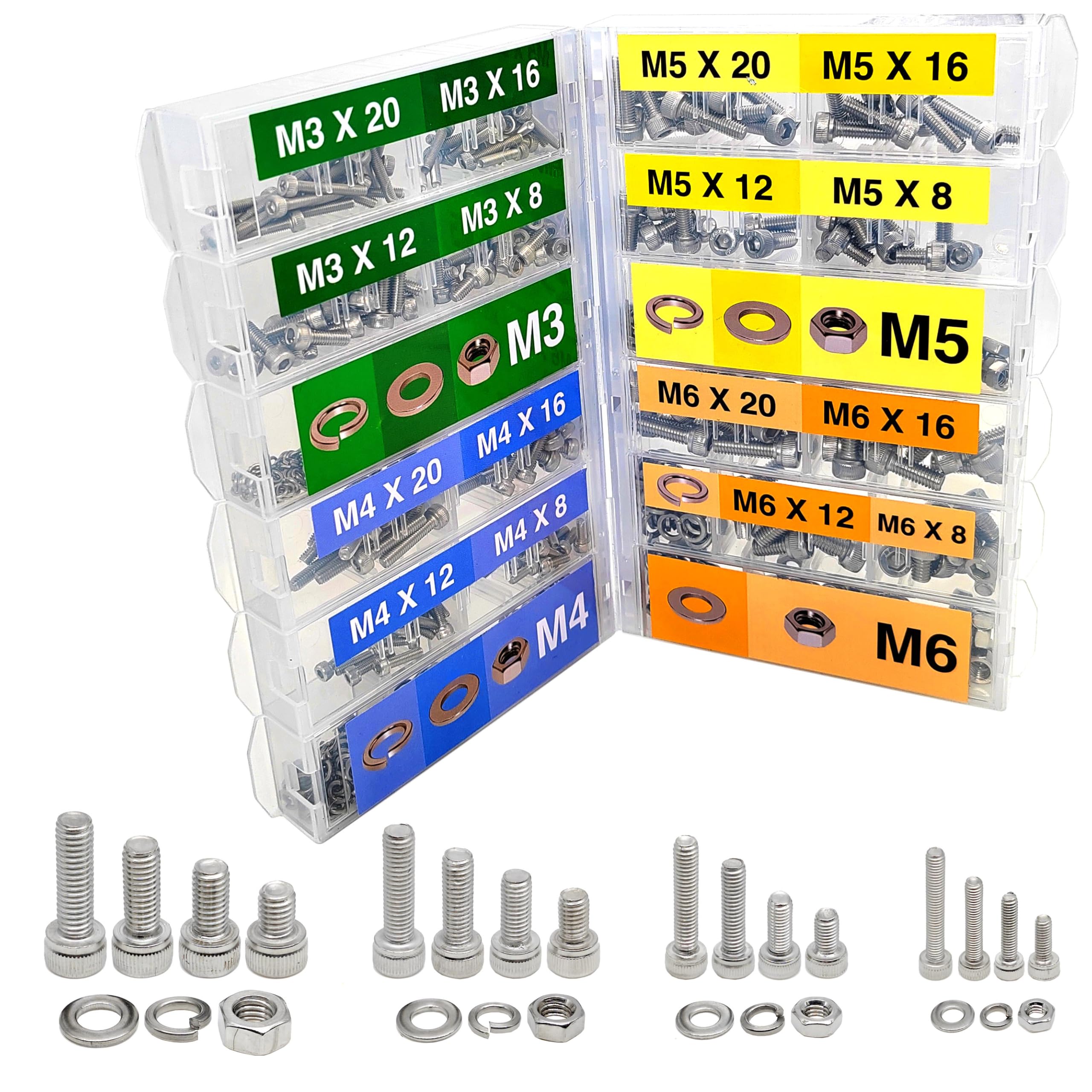 EEEEE 880PCS Metric M6 M5 M4 M3 Metric Bolt Assortment Metric Screws Assortment kit 16 Sizes Set Hex Socket Head Cap Screw 304 Stainless Steel