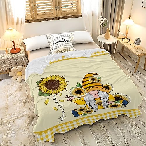 Miniatura 6 de Manta de girasol con diseño de gnomo You are My Sunshine, ligera, cálida, acogedora, suave, afelpada, para viajes, decoración del hogar, manta