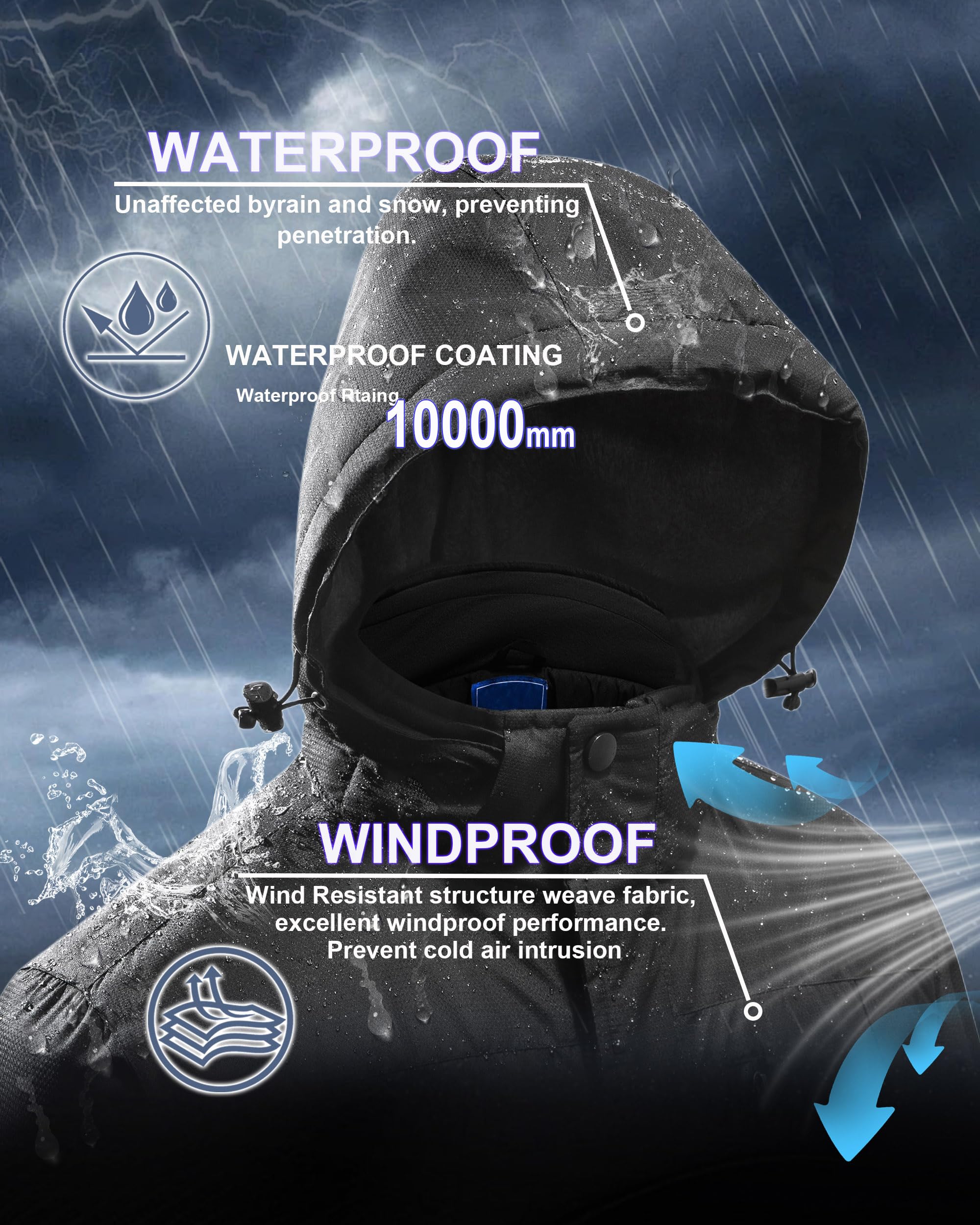 Winter Jackets Mens Skiing Coats Warm Waterproof Ski Snow Coat with Hooded for Cold Weather