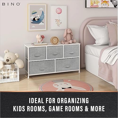 Miniatura 7 de BINO Organizador de tela de 5 cajones, gris claro, unidad organizadora de armario, torre de aparador, cajón de ropa y muebles de tocador, cajón