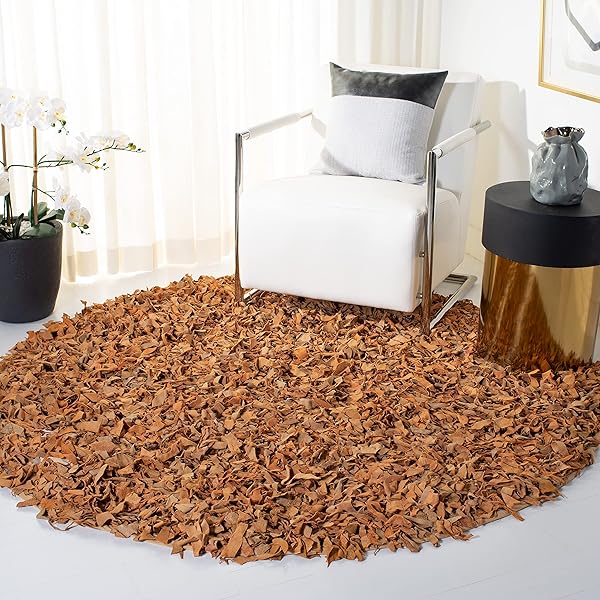 Sleek Leather Rug Ideas for Living Room Edge 11 Round Gold Leather Shag Rug