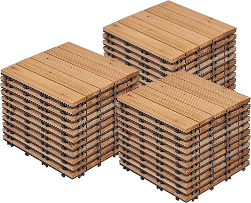 Yaheetech 33 baldosas de madera de 12 x 12 pulgadas entrelazadas para patio, jardín, balcón, revestimiento de suelo al aire libre para camino junto