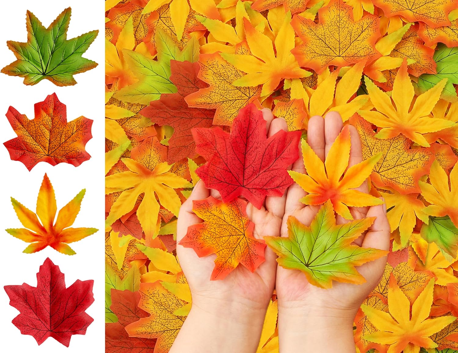 (Similar to but not exact)  Fall Leaves Fake Leaves Autumn Fall Wedding Table Decor Artifical Foliage Maple Leaf Thanksgiving Crafts Decorations for Party Home Table Centerpieces Fall Thanksgiving Decor Green Red 200Pcs