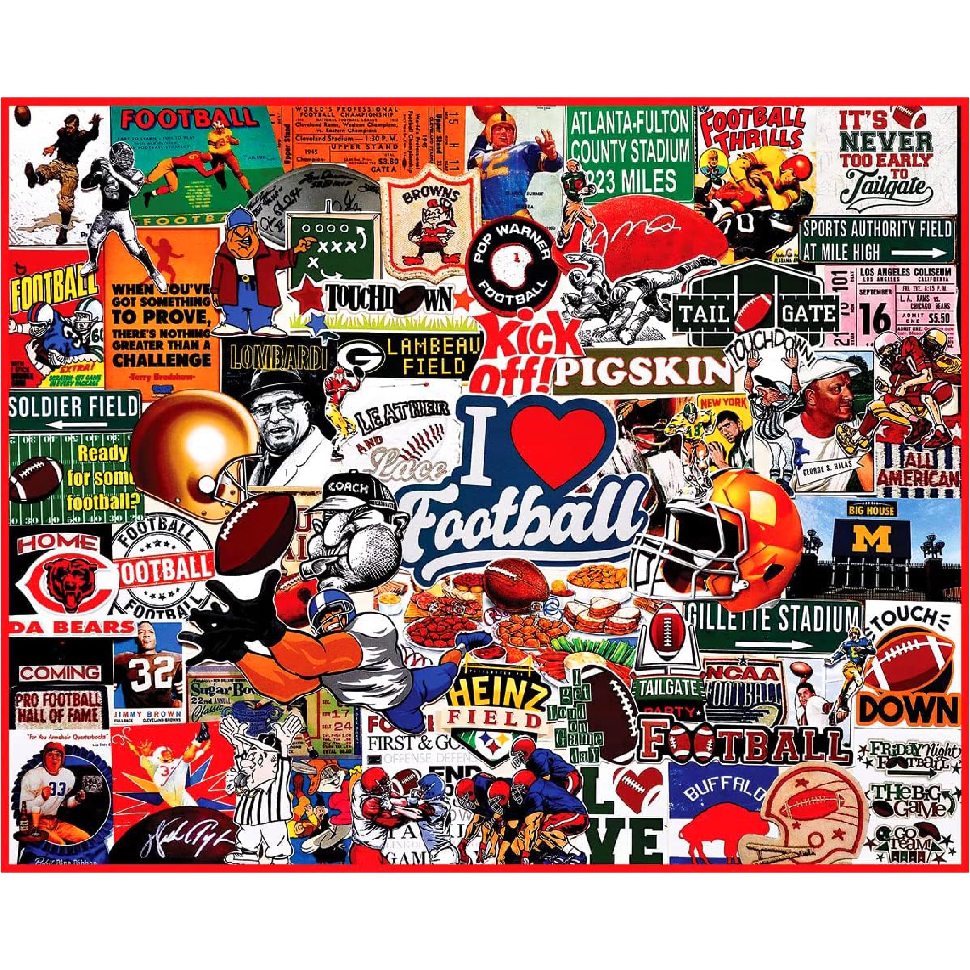 White Mountain 1000 Pieces Jigsaw Puzzle Sports Collage Puzzles Large Pieces Gift for Adults and Family 24"x30" - I Love Football