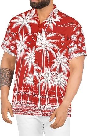 LA LEELA Mens Hawaiian Shirts Short Sleeve Button Down Shirt Mens Casual Shirts Vacation Tropical Shirts for Men Funny
