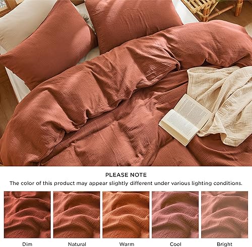 Miniatura 7 de Bedsure Funda de edredón 100% de muselina de algodón, tamaño King, ultrasuave, transpirable y ligera, juego de funda de edredón de gasa similar al
