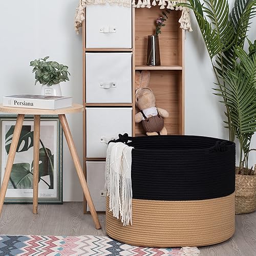 Miniatura 5 de MINTWOOD Design XXXXLarge - Cesta decorativa de cuerda de algodón de 22 x 16 pulgadas, canasta para mantas, sala de estar, canasta de lavandería,