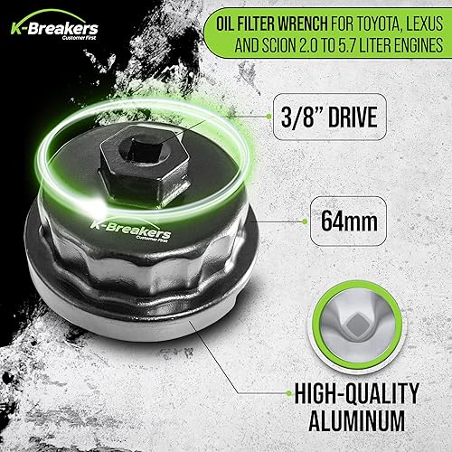 Miniatura 6 de Llave de filtro de aceite resistente de 2.520in y 14 flautas compatible con los filtros de aceite de Lexus, RAV4, Camry, Toyota, Highlander, Tundra,