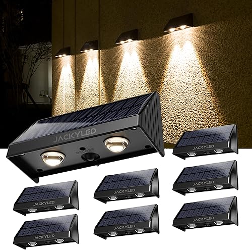 JACKYLED Luces solares para valla al aire libre, 50 lúmenes, luces brillantes para valla alimentadas por energía solar, impermeables, decoración de