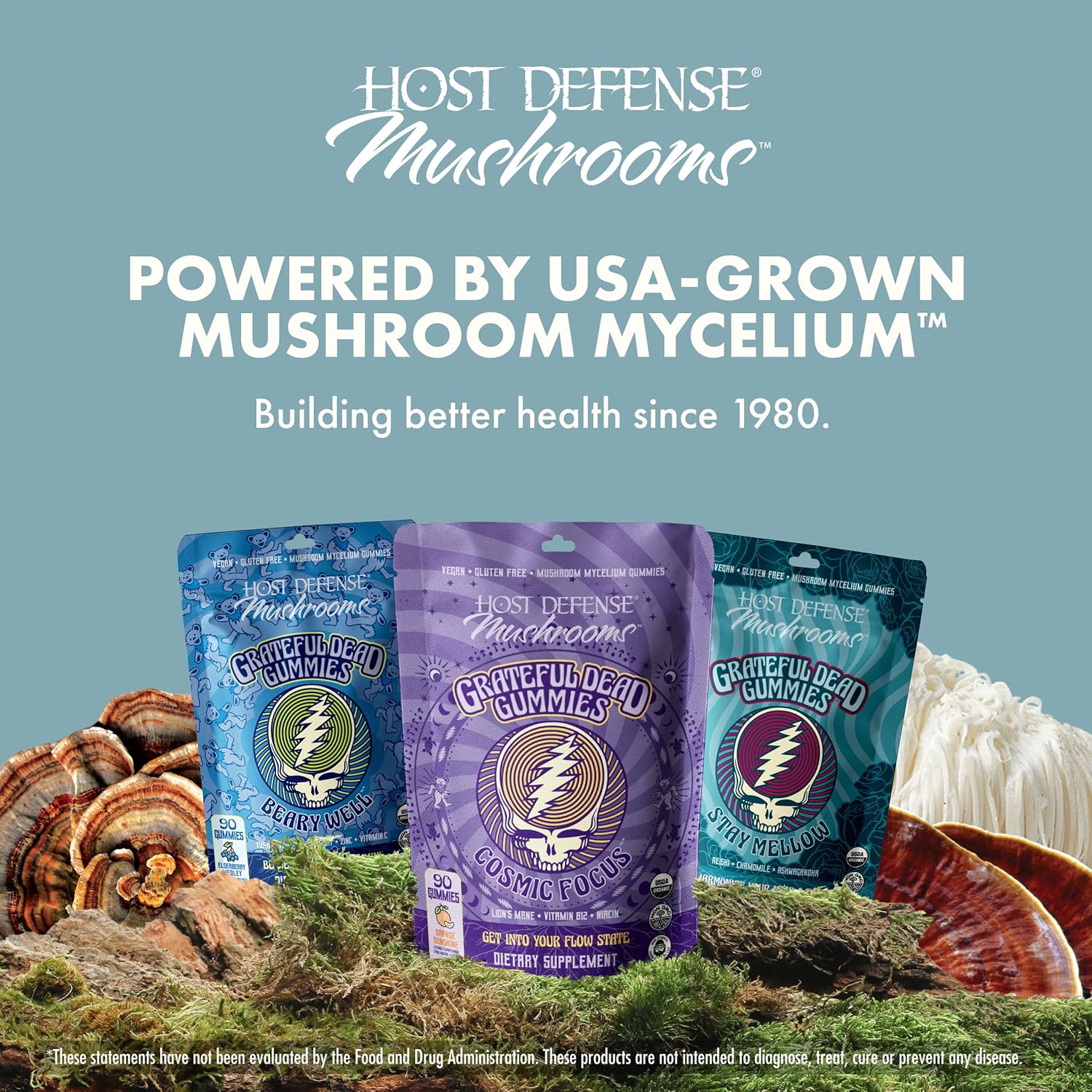 Host Defense Stay Mellow Grateful Dead Gummies - Reishi Mushroom Gummies with Ashwagandha, Chamomile & Lions Mane - Support for Stress Reduction and Relaxation (30 Servings)