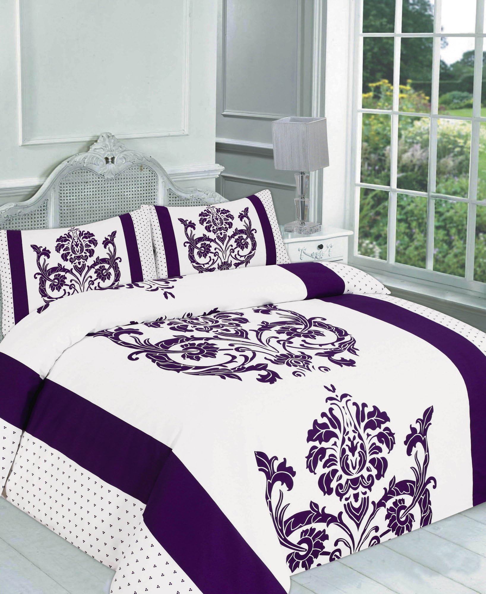 GoldStar® Darcy Purple Super King Size Duvet Floral Print Quilt Cover With Pillow Case
