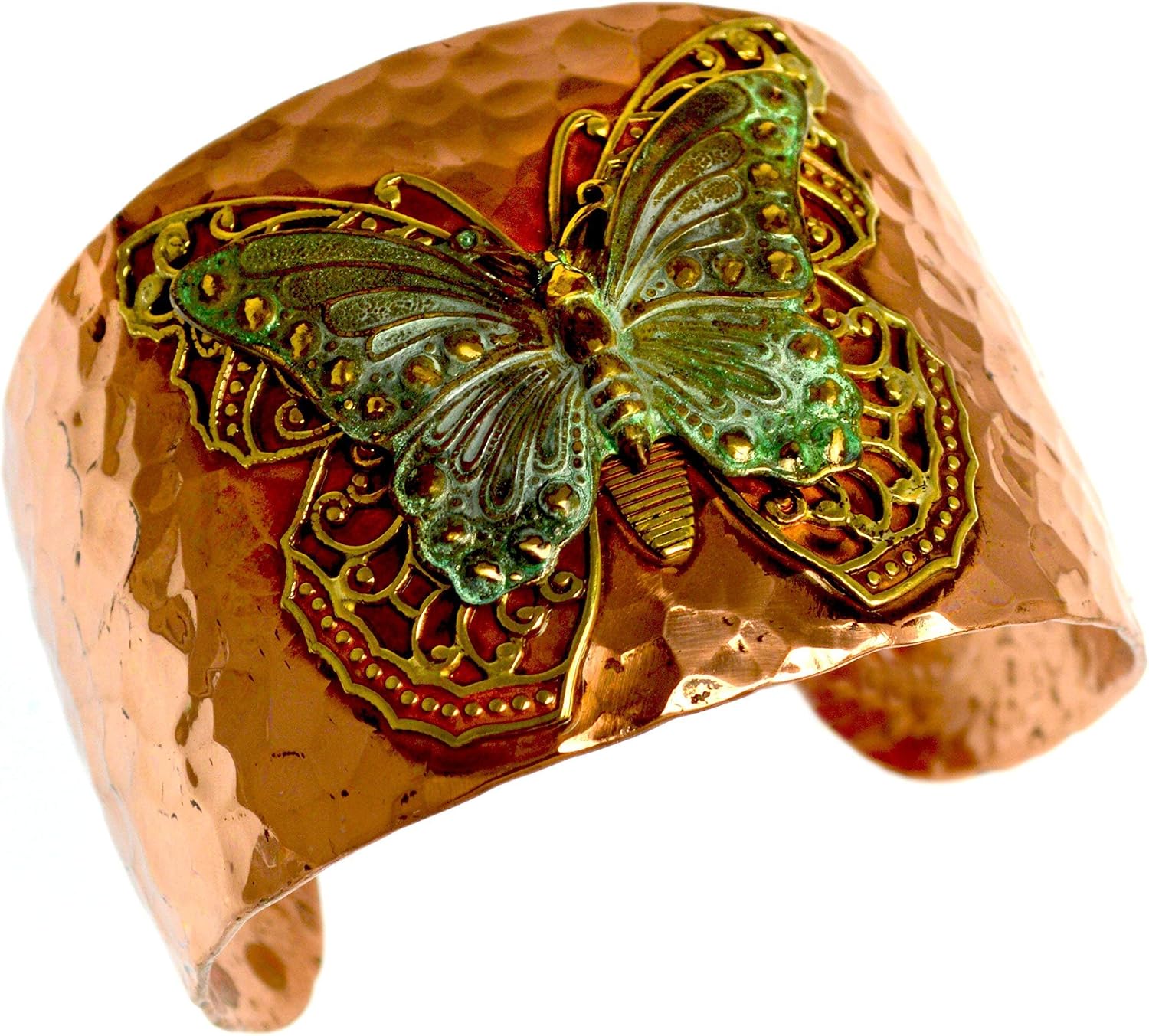 Elaine Coyne Wearable Art Forged Copper and Patina Brass Neo-Victorian Butterfly with Filigree Cuff Bracelet