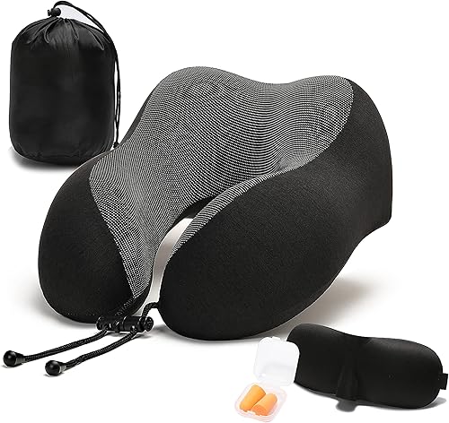 Almohada de viaje, almohada de cuello 100% espuma viscoelástica con cómoda funda transpirable, kit de viaje en avión, almohada de enfriamiento con