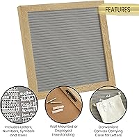 Vista 2 de HBCY Creations Tablero de letras de fieltro de 10 x 10 pulgadas, marco de madera maciza, madera envejecida, fieltro gris, 389 letras