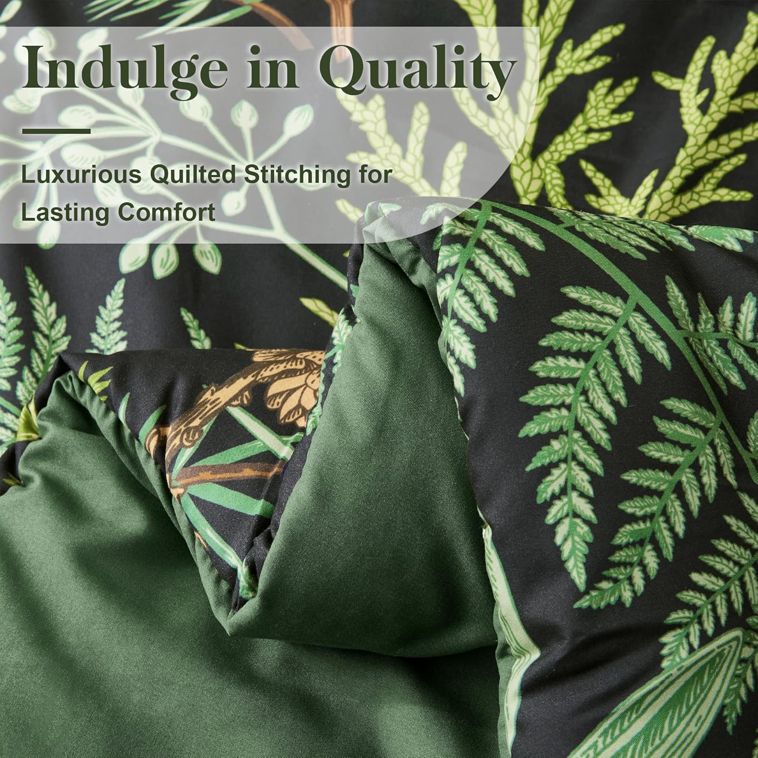 King Comforter Set - 3 Pieces Botanical Bedding Comforter Set, 1 Soft Green Plant Flowers Comforter (104"x90") and 2 Pillow Shams(20"x36") Ultra-Soft Comfort Suitable for All Seasons - Image 6
