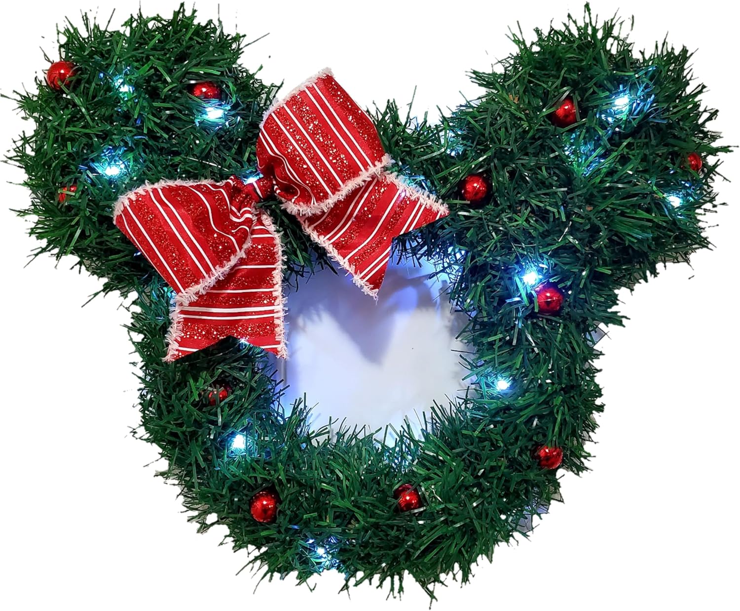 Mickey & Minnie Christmas Tree Wreath - LED Lit with Ornaments - 17" or 24" Pixie Dust - Perfect Mouse Decor for the Christmas Holiday Season, Understated Decor, Gift, Christmas Present (17, Medium)