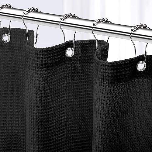 NEATERIZE Shower Curtain Black - Hotel Style Black Shower Curtains for Bathroom with Waffle Design, 72x72 Inches - Fabric Shower Curtain - Cortinas de BaΓ±o Elegantes - Black - 72"W x 72"L (Pack of 1)
