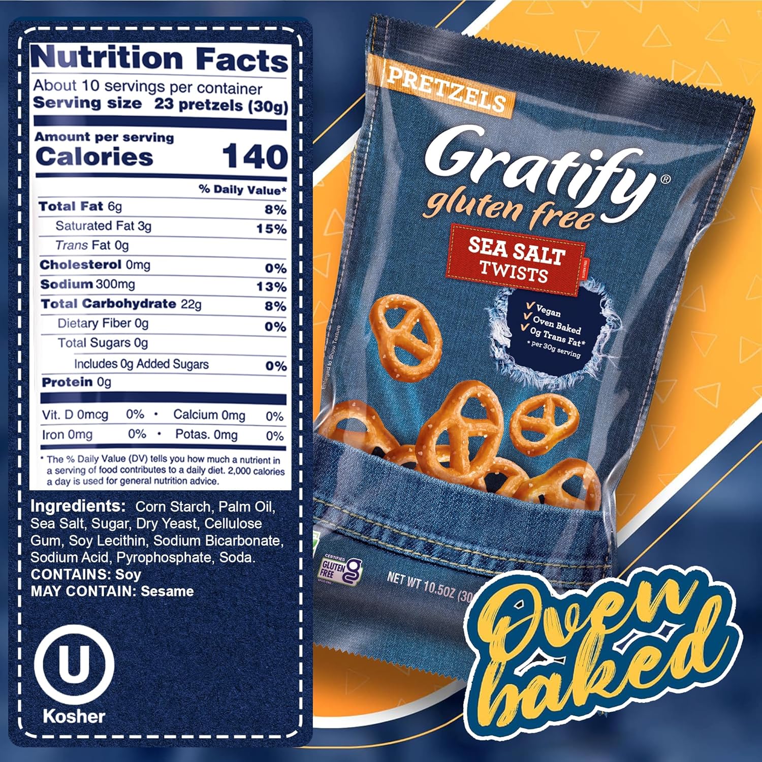 Gratify Pretzel Sea Salt Twists - Vegan and Gluten Free Pretzel Crisps, Individual Bags, Healthy Oven Baked Snacks - 10.5oz Bag (Pack of 2)