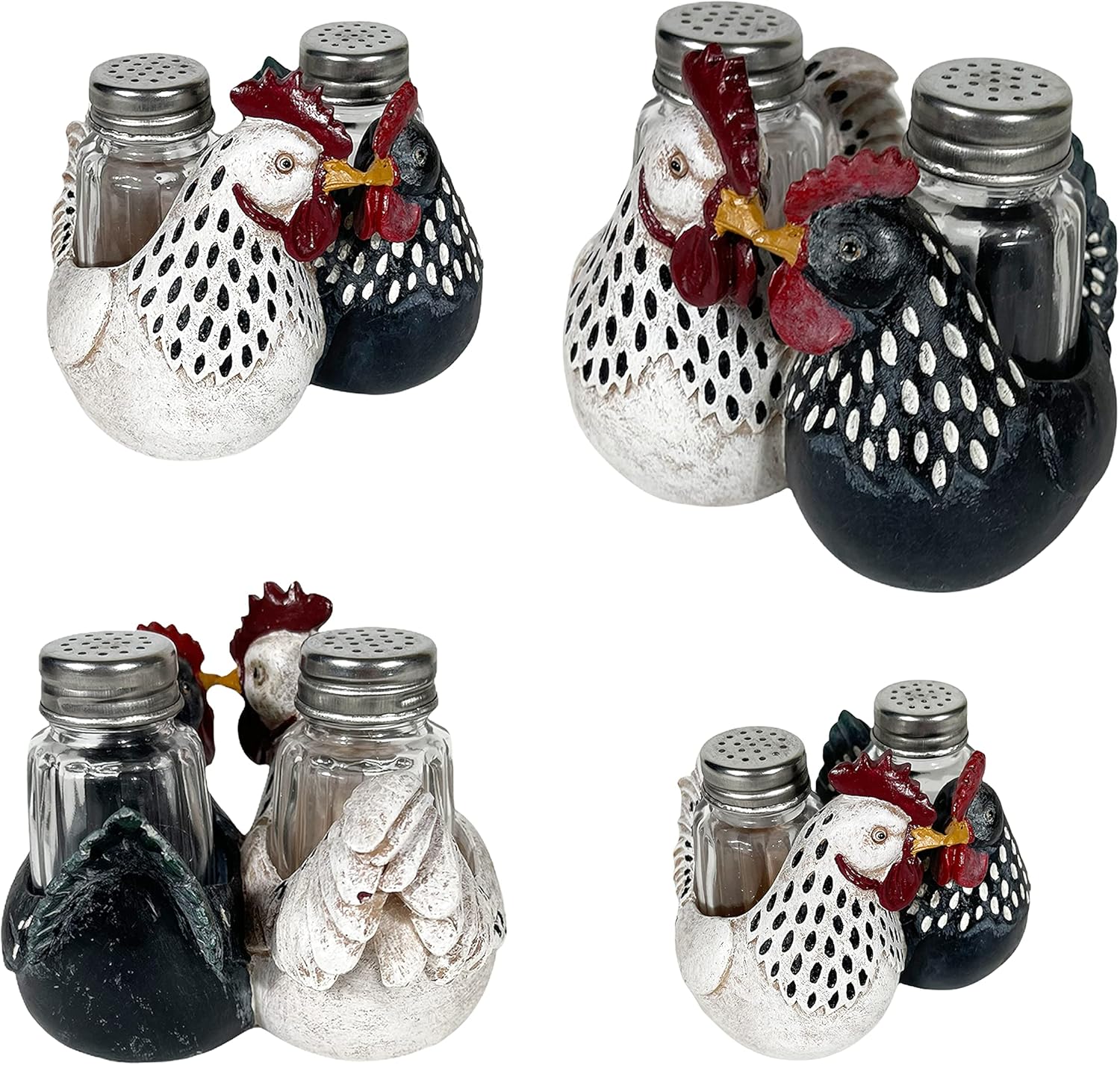 Urbalabs Country Chicken Double Chickens Salt and Pepper Shaker Caddy Country Farmhouse Dinner Table Kitchen Counter Decor Glass Set of Cute Chickens Gifts for Friends and Family (Double Chicken)