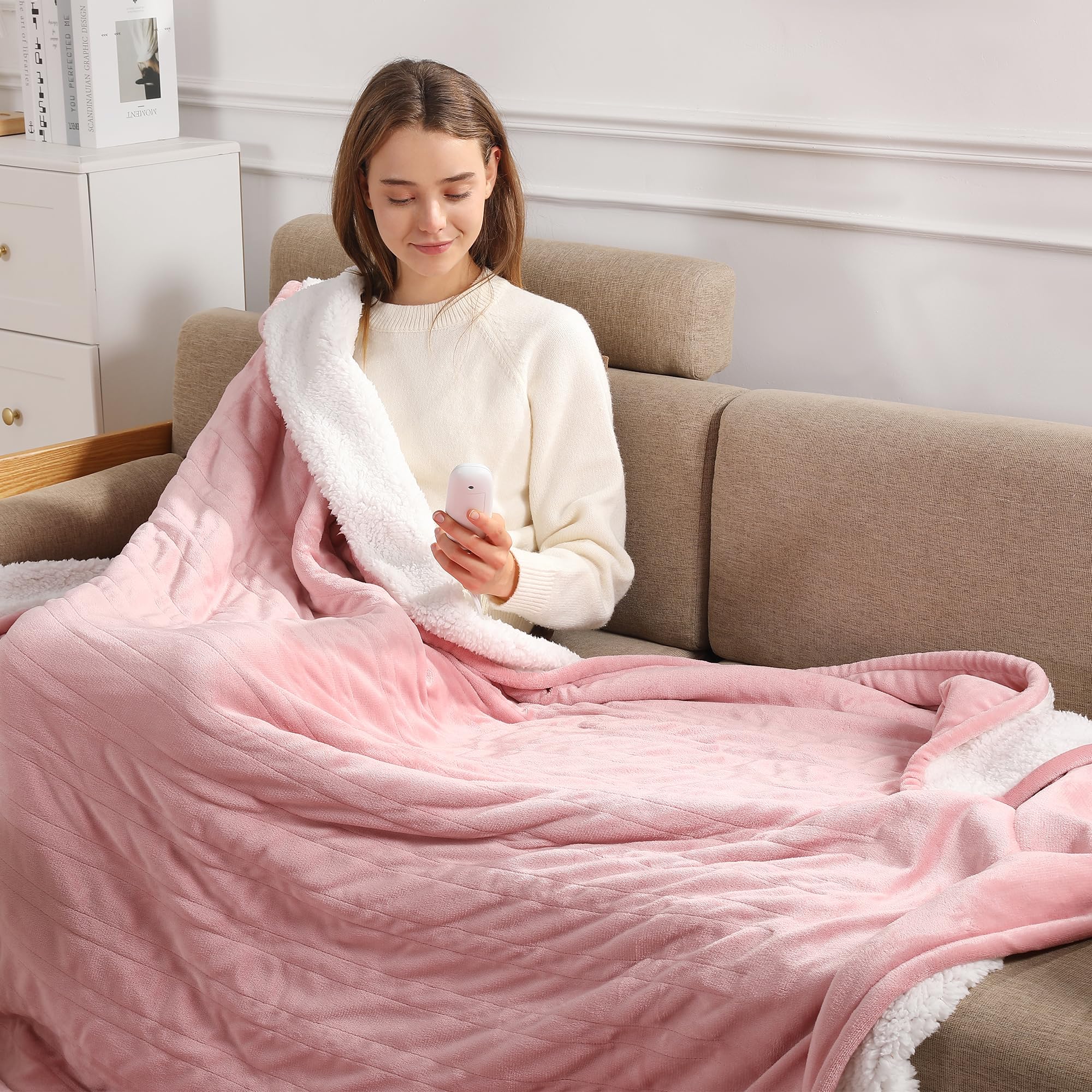 Photo 1 of Heating Blanket Heated Throw Blanket 50''X60'' - Electric Throw Pink Ultra Warm Fluffy Electric Blanket for Recliner with 5 Heating Setting & 4 Hour Auto Off, ETL Certified & Overheat Protection