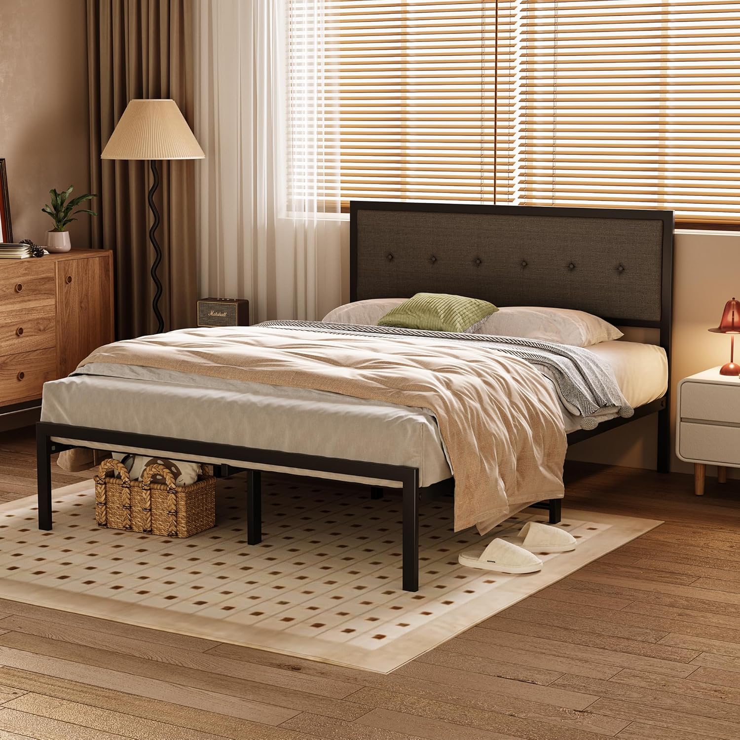 Homeiju Queen Bed Frame with Headboard, Easy to Install, Sturdy and Stable, No Noise, No Box Springs Needed, Heavy Duty Queen Platform Bed Frame Queen 1 81.5'L x 62.2'W INCH