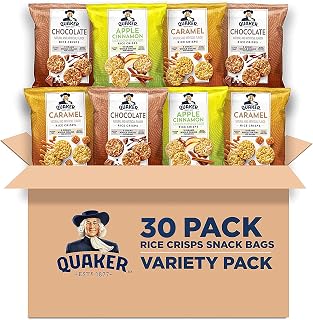 Quaker Rice Crisps Gluten Free Sweet Variety Pack - Caramel, Apple Cinnamon, Chocolate Flavors, 30 Single-Serve 0.91oz Bags
