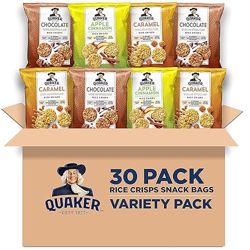 Quaker Rice Crisps, Gluten Free, 3 Flavor Sweet Variety Mix, 0.91oz Bags (Pack of 30) - Sweet Variety Pack