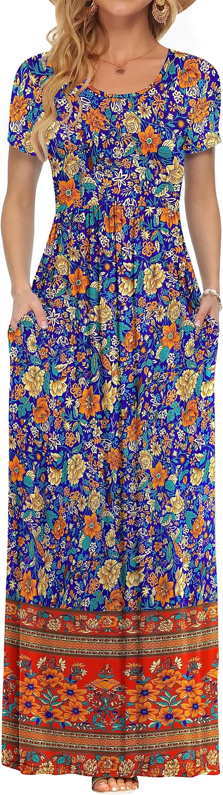 AUSELILY Women's Short Sleeve Loose Plain Casual Long Maxi Dresses for Women 2025