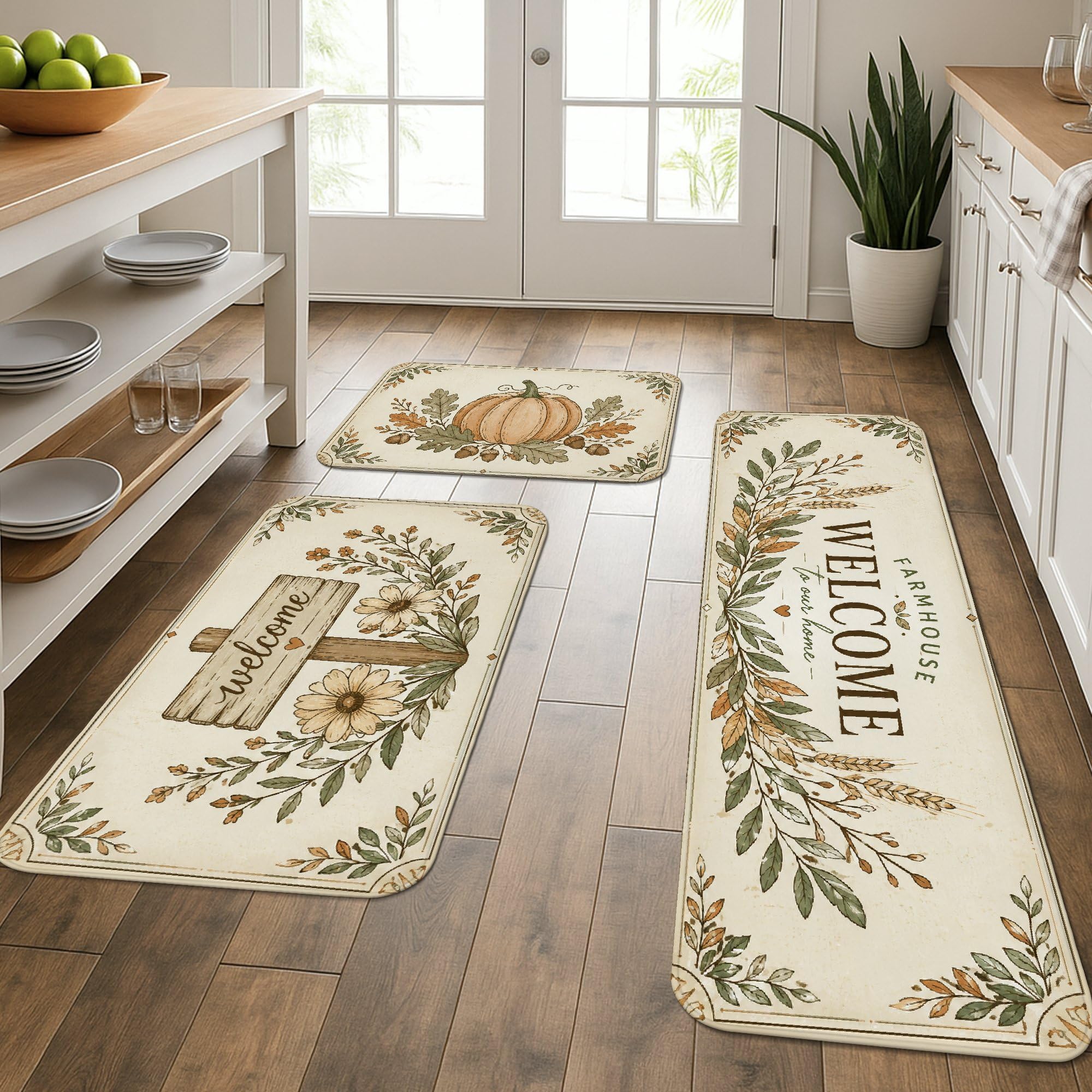 Tapis de cuisine anti fatigue et lavables lot de 3 tapis d'automne rustiques