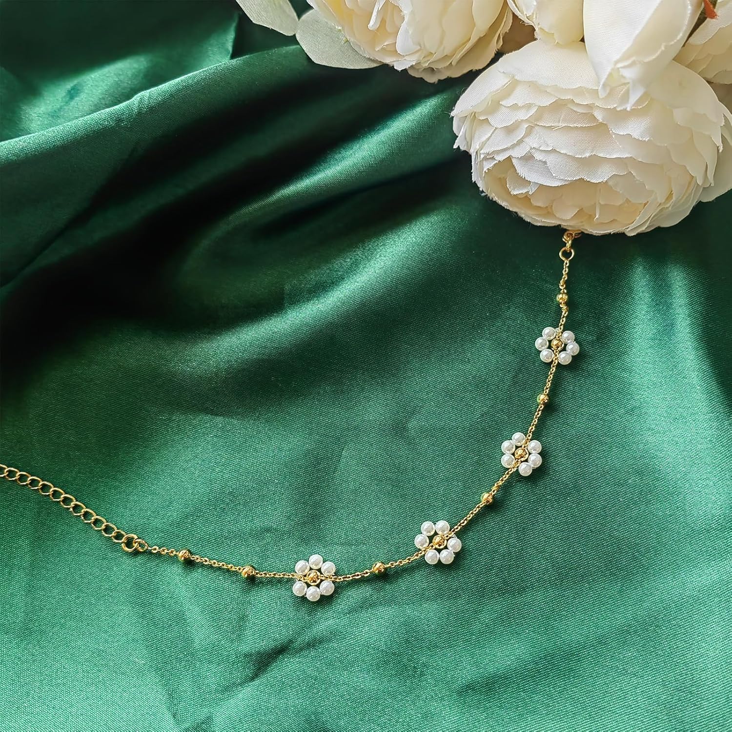 Zeffy Gold Pearl Beaded Bracelet for Women, 14K Gold Plated Jewelry Set With Paperclip Link Chain, Trendy Stack Bracelets - Image 3