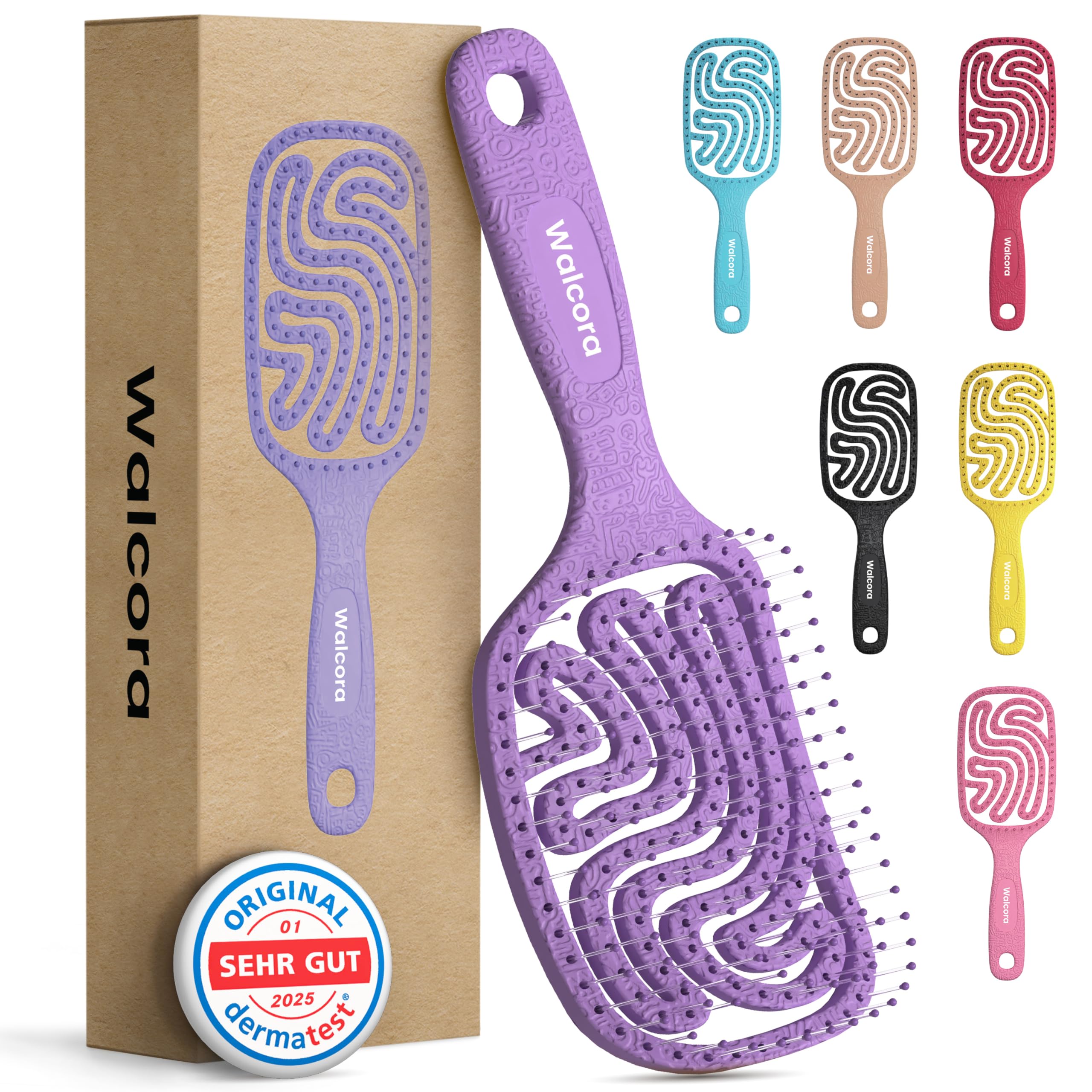 Walcora Spazzola Capelli Districante – Scioglinodi Anti Nodi – Per Capelli Ricci, Lisci, Fini, Bagnati e Lunghi – Hair Brush Anti Rottura per Donna, Uomo e Bambini Viola