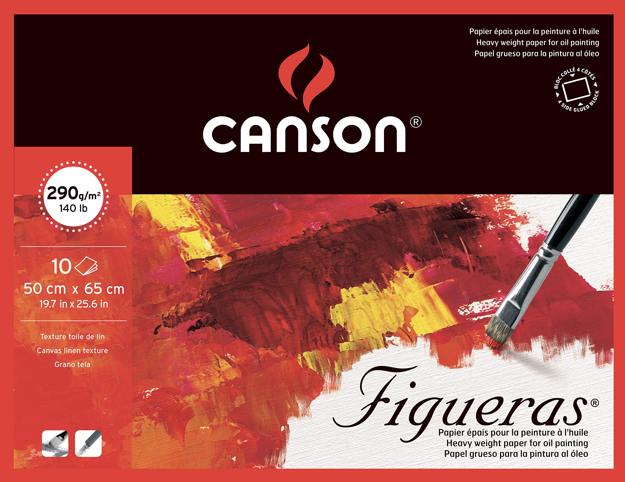 CANSON Figueras - Bloc 10 feuilles - Papier pour peinture à l'huile - Grain toile de lin - 50 x 65 cm - 290g/m² - Blanc