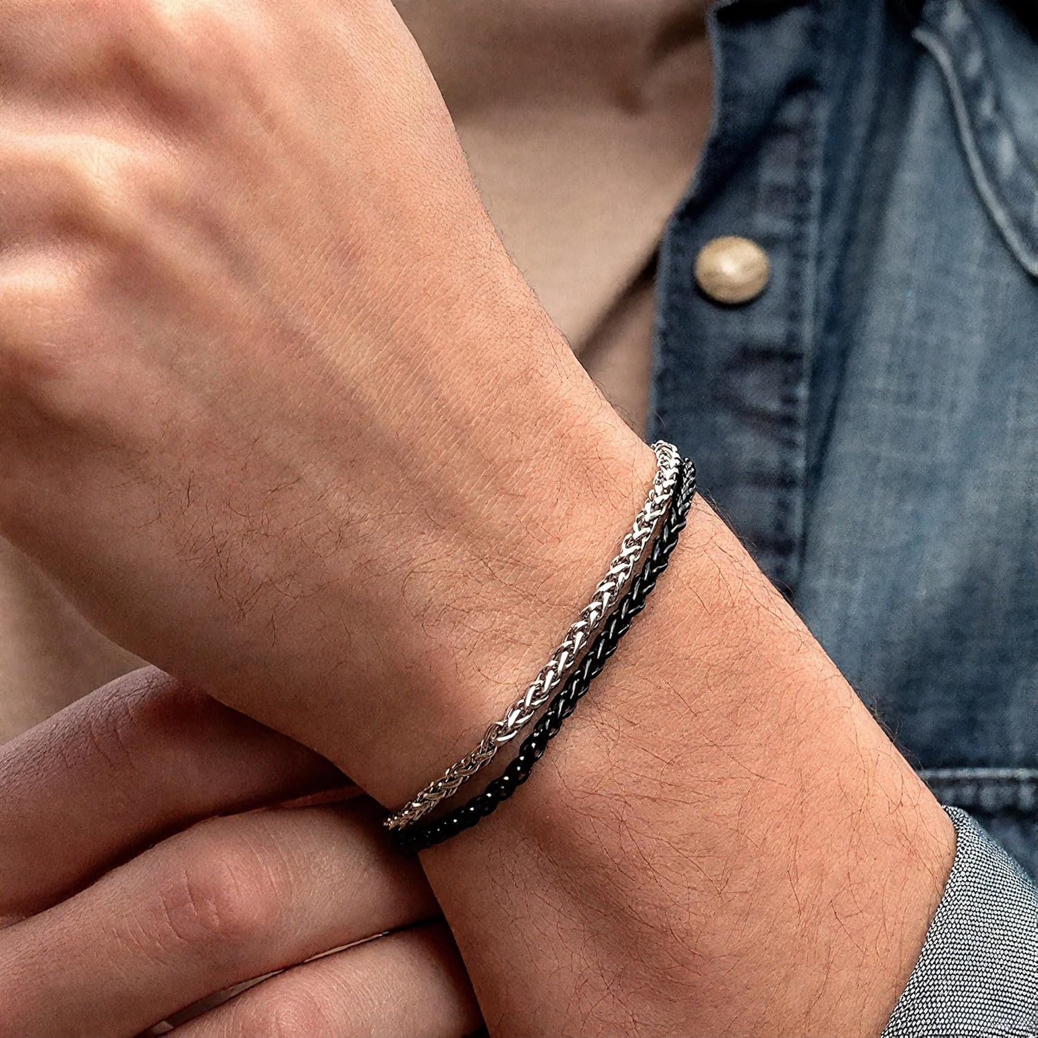 Silver and Gold Bracelet for Men, Cuban Chain Bracelet Set Water Proof Stainless Steel Bracelet for Him, Adjustable Gold Link Men Braclet as Valentines Jewelry Gifts for Boyfriend, Dad and Son - Image 5