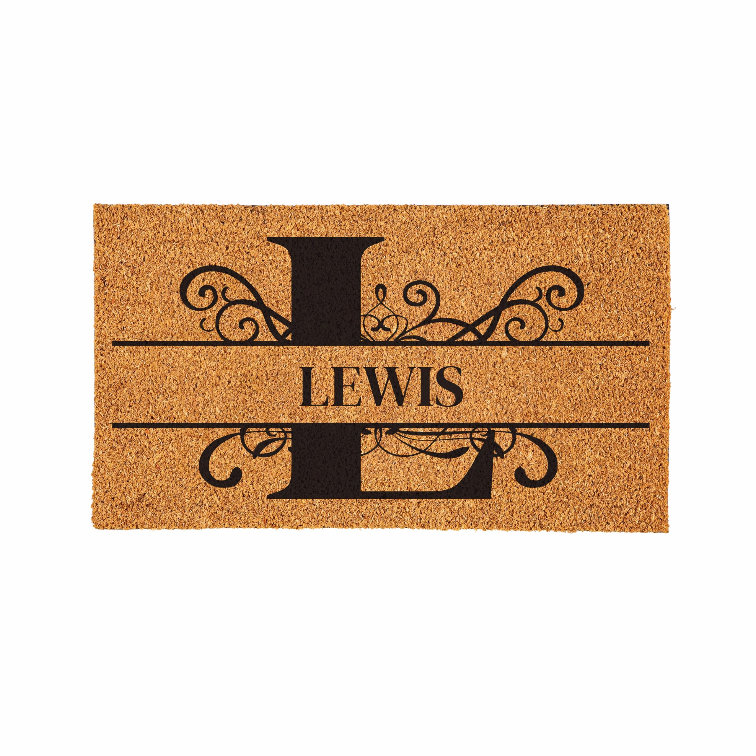 Evergreen Flag Monogram Personalized Coir Doormat, 18x30 Inches Custom Name Door Mat, Front Door Welcome Mats with Rubber Back, Doorway Mat for New