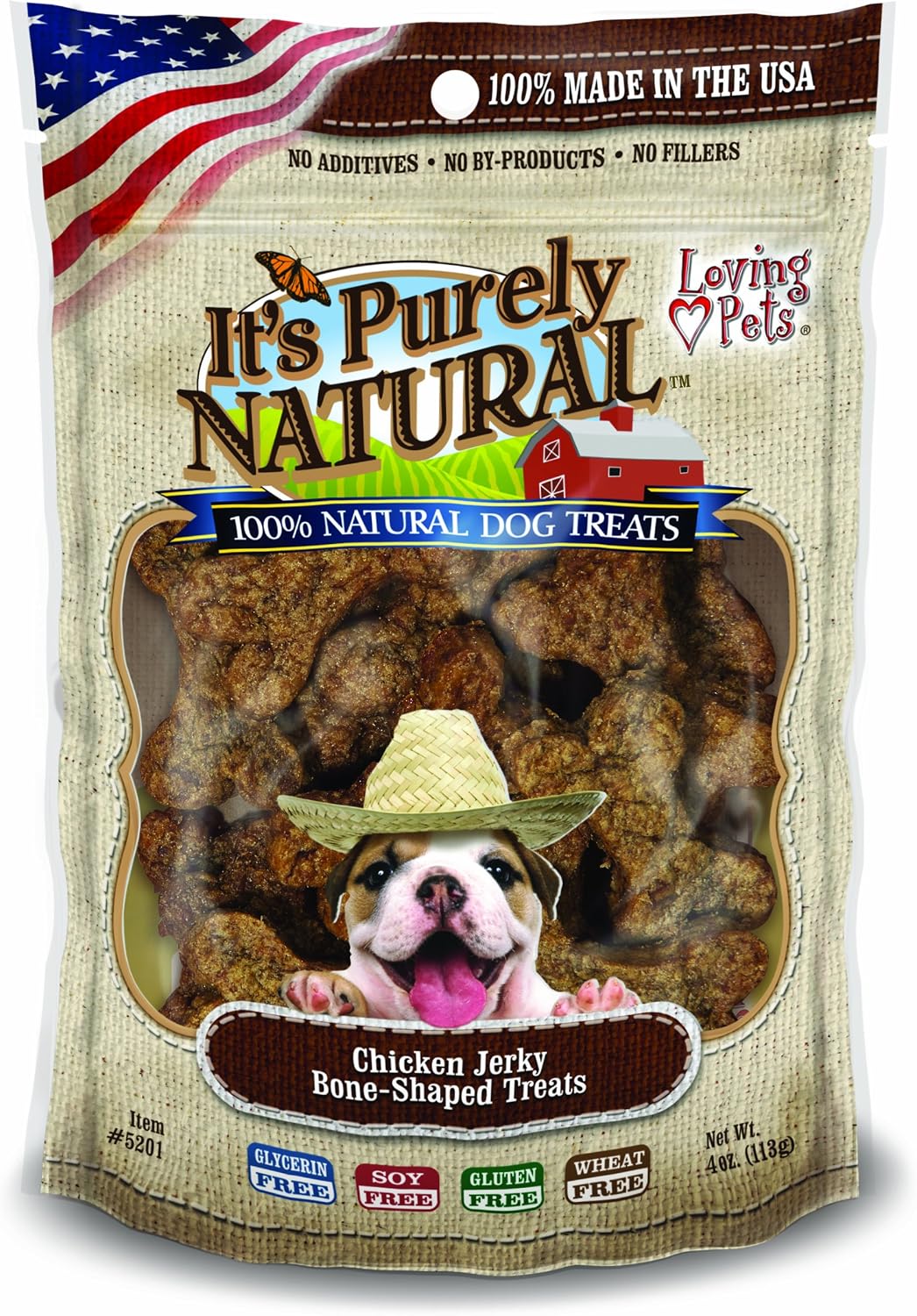 Loving Pets Products It'S Purely Natural Chicken Jerky Bone-Shaped Dog Treat, 4-Ounce