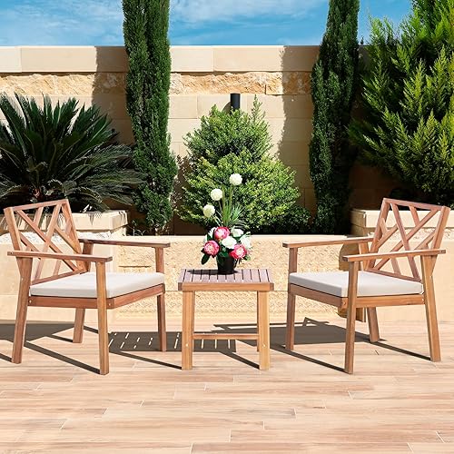 3 Piece Outdoor Patio Furniture Set, Wooden Conversation Patio Set