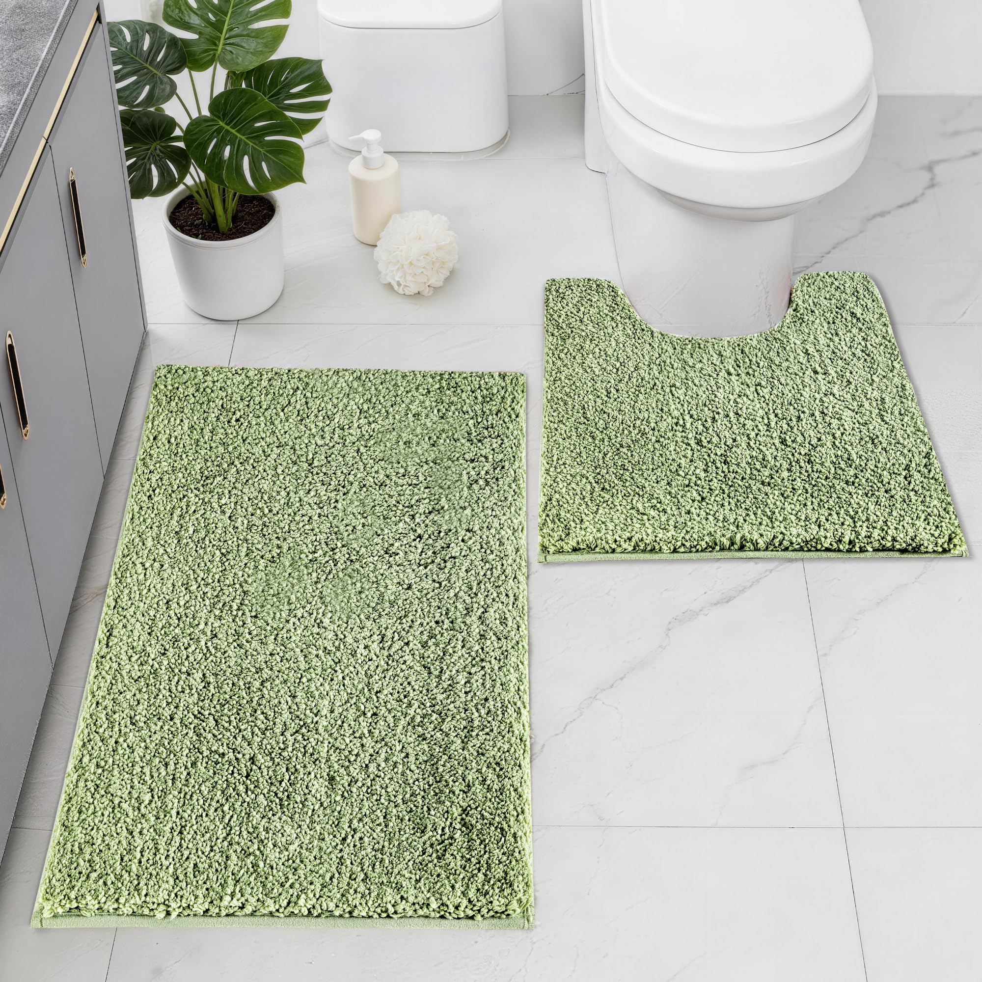 Baahrnom Microfibre Bath Mat Set, Non Slip Bathroom Mat Set 2 Piece